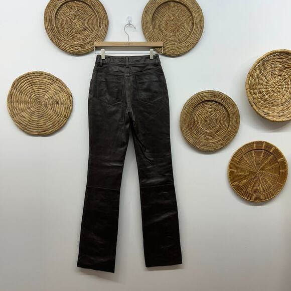 Vintage Maxima Wilsons Leather Neutral Brown Leather Straight Leg Pants 2 - Picture 3 of 11